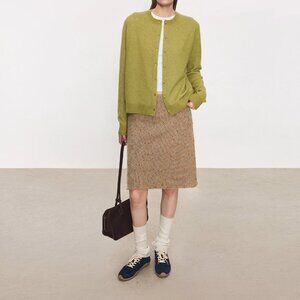 CHICJOC Italian Wool Tweed Speckled A-Line Skirt Luxury Textured Tweed Mid Skirt